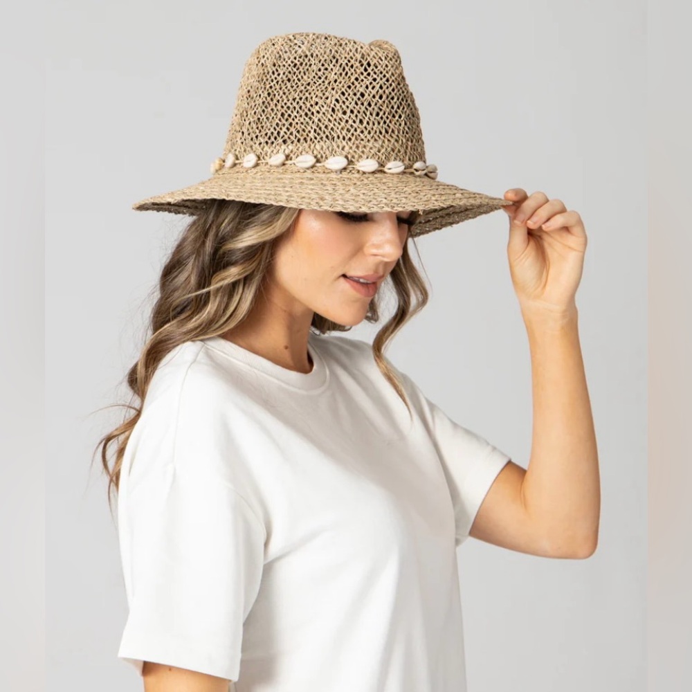 Free People X San Diego Hat Company Seagrass fedora with shell trim - Picture 2 of 15
